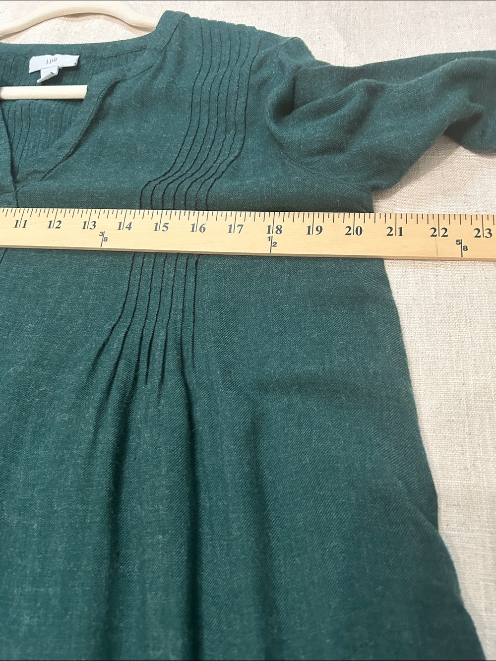 J. Jill Pintuck Henley Swing Trapeze Dress Forest Green Long Sleeve Poet Midi - Picture 10 of 13